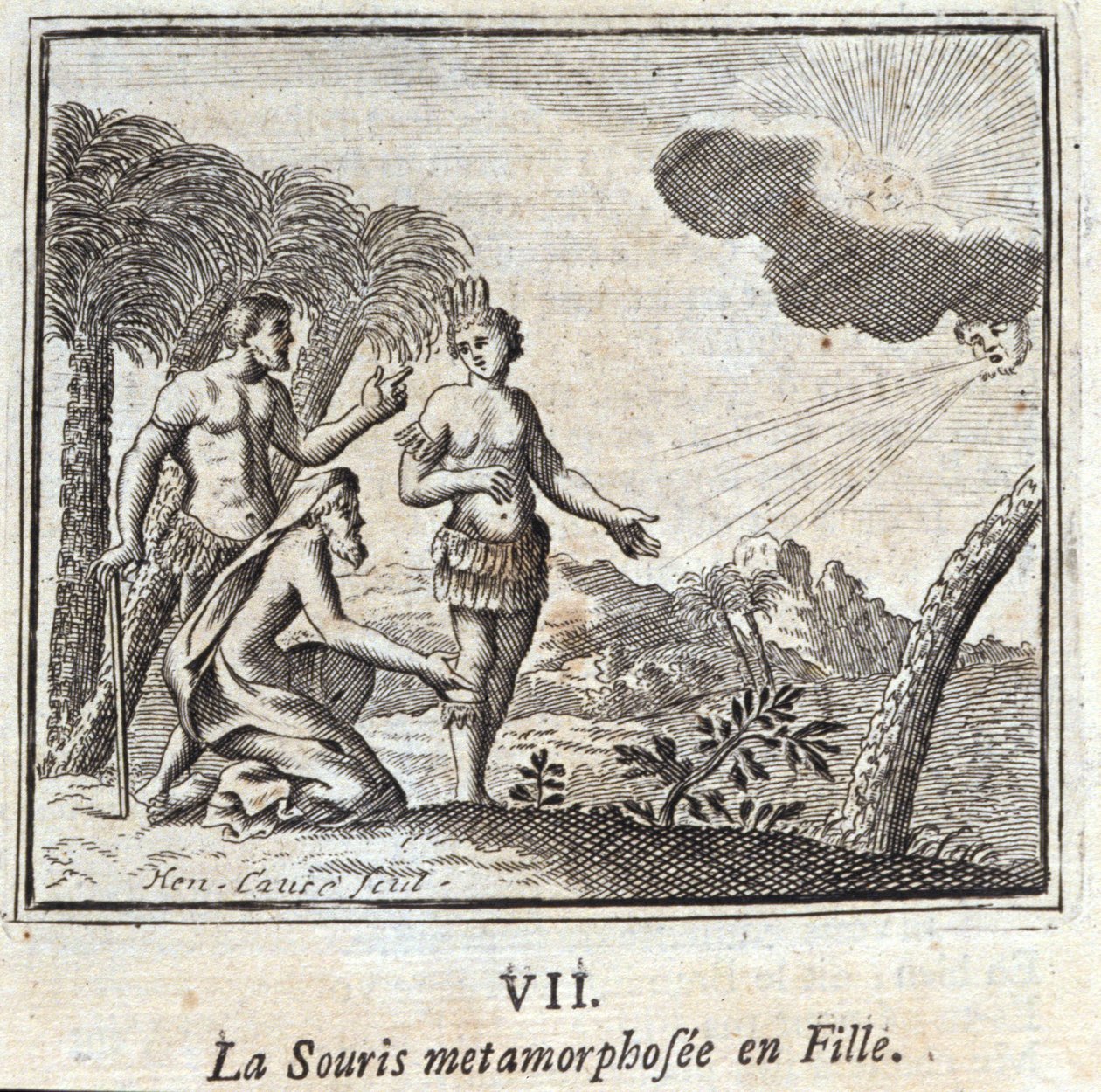 تحولت La Souris إلى فتاة ، وأساطير كتبها جان دي لافونتين (1621-1695). رسم توضيحي لفرانسوا تشوفو (1613-1676). طبعة 1728. بواسطة فرانسوا شوفو