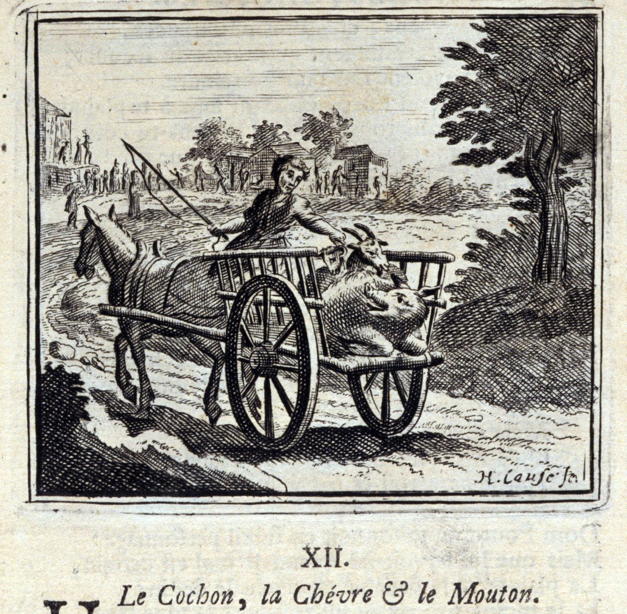 The Pig the Goat and the Mut. Fables لجان دي لافونتين (1621-95). رسم توضيحي لفرانسوا تشوفو (1613-1676). طبعة 1728. بواسطة فرانسوا شوفو