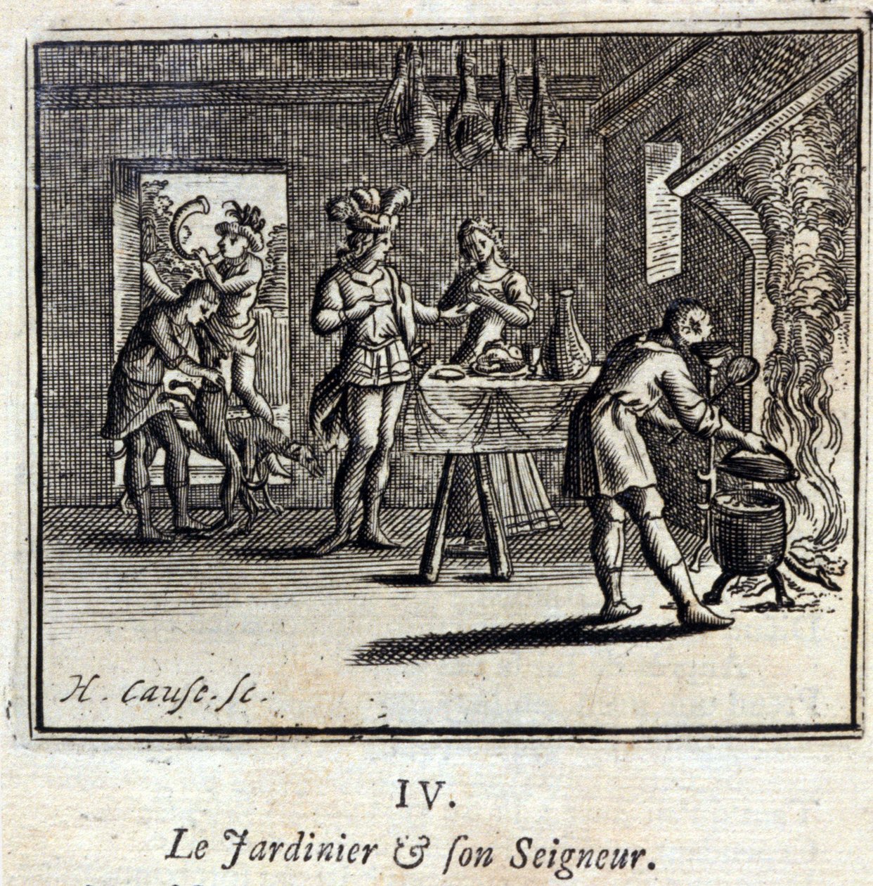 البستاني وسيده حكايات جان دي لافونتين (1621-1695). رسم توضيحي لفرانسوا تشوفو (1613-1676). طبعة 1728. بواسطة فرانسوا شوفو