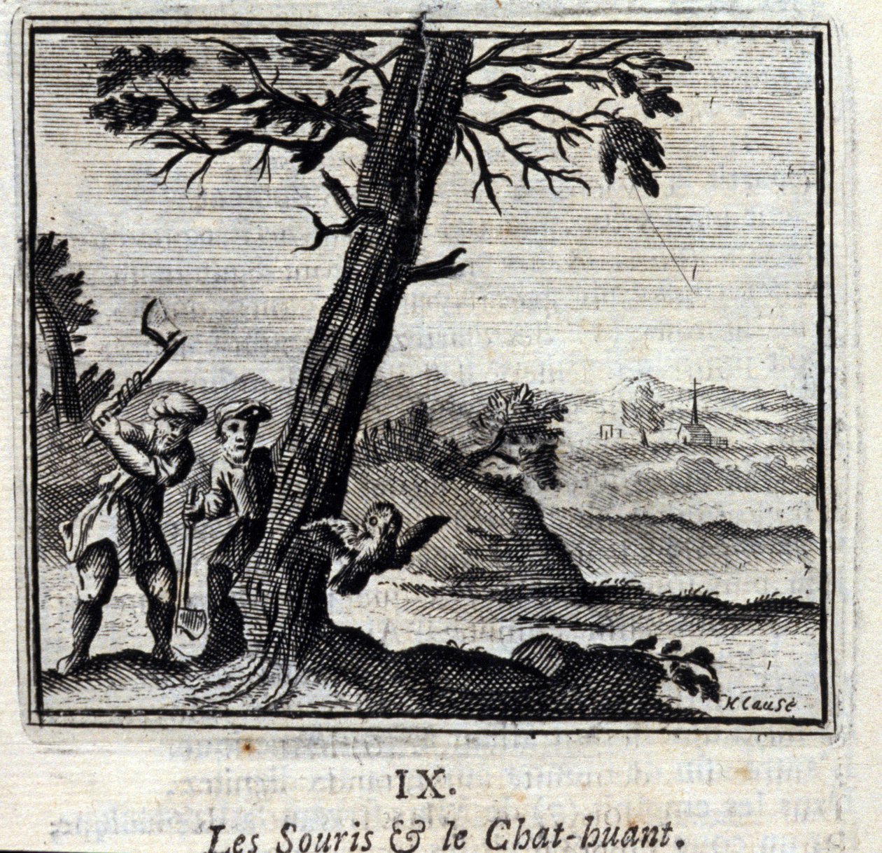 الفئران والقط هوانت.خرافات جان دي لافونتين (1621-95). رسم توضيحي لفرانسوا تشوفو (1613-1676). طبعة 1728. بواسطة فرانسوا شوفو