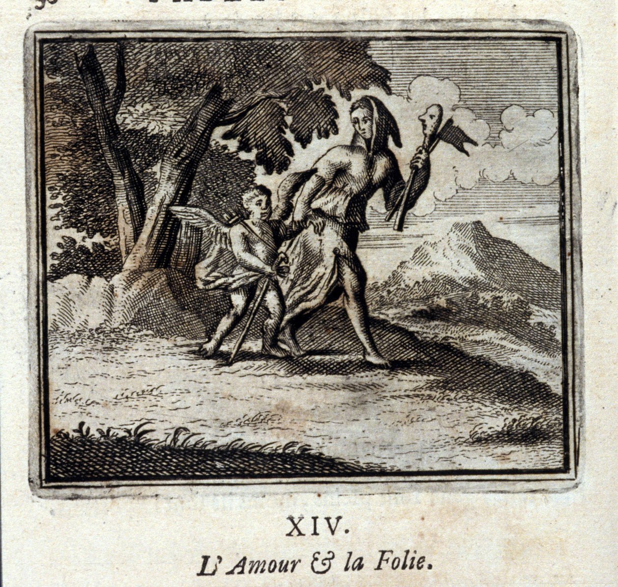 الحب والجنون. أساطير جان دي لافونتين (1621-95). رسم توضيحي لفرانسوا تشوفو (1613-1676). طبعة 1728. بواسطة فرانسوا شوفو