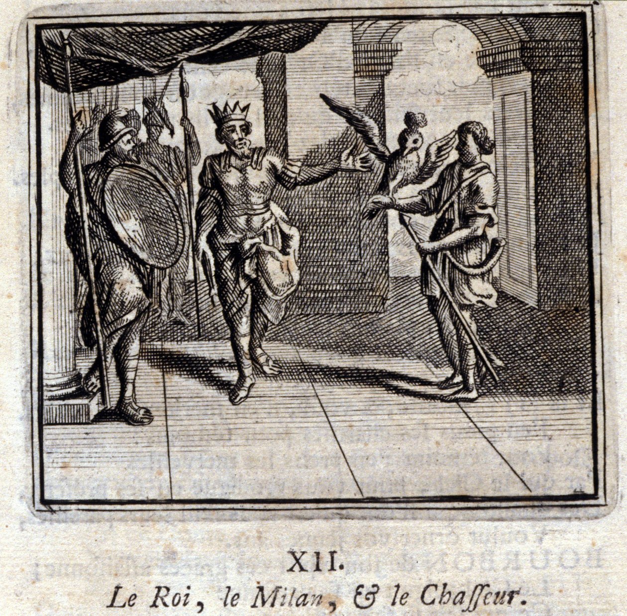 ميلان الملك والصياد. أساطير جان دي لافونتين (1621-95). رسم توضيحي لفرانسوا تشوفو (1613-1676). طبعة 1728. بواسطة فرانسوا شوفو