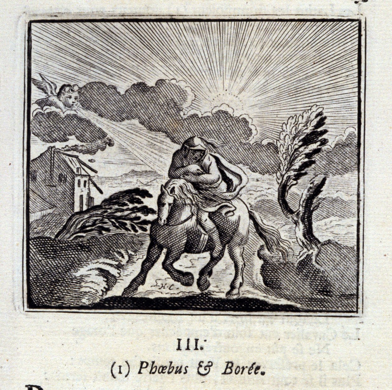 فيبوس وبوري. أساطير جان دي لافونتين (1621-95). رسم توضيحي لفرانسوا تشوفو (1613-1676). طبعة 1728. بواسطة فرانسوا شوفو