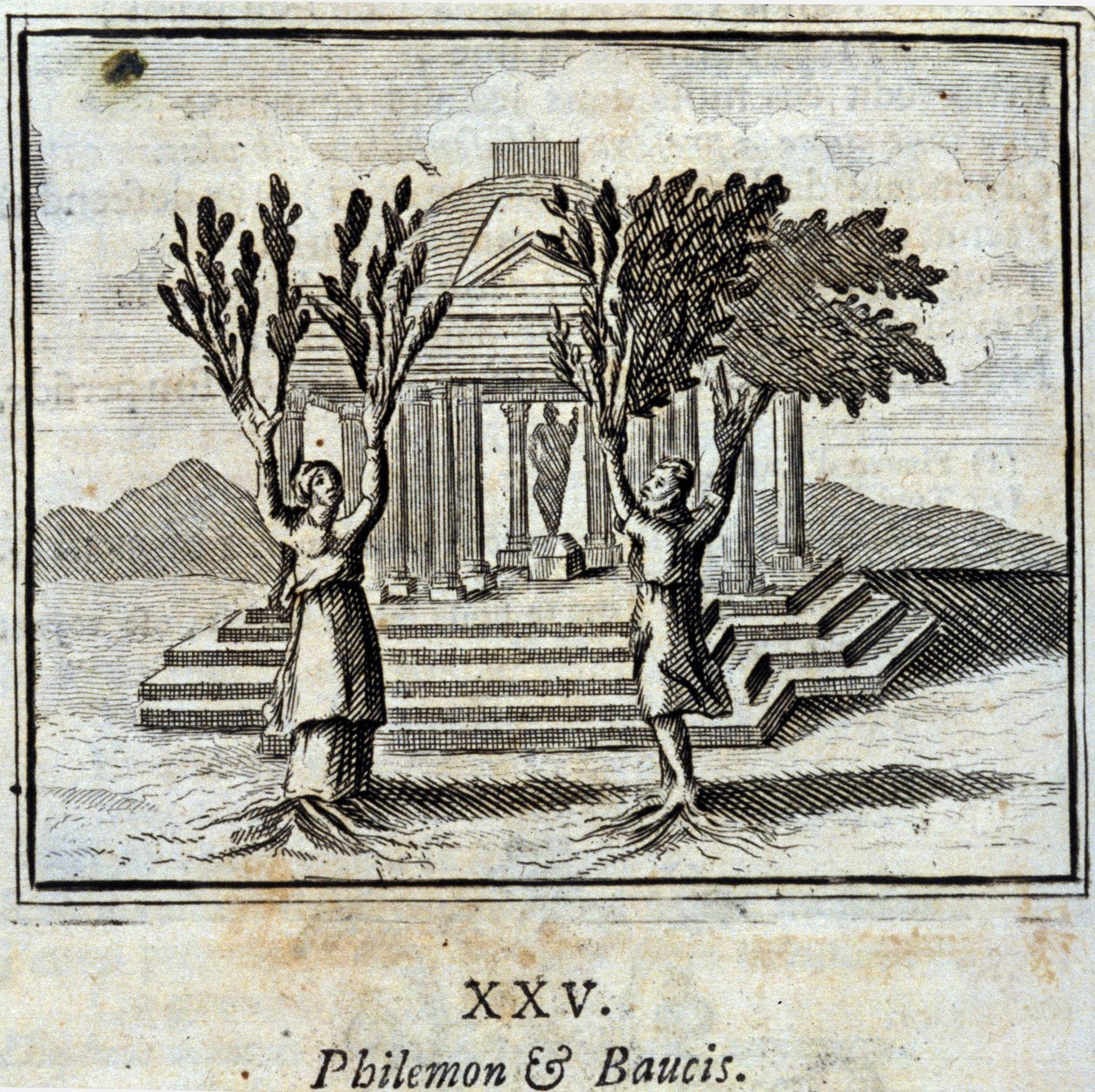 فليمون وباوسيس. أساطير جان دي لافونتين (1621-95). رسم توضيحي لفرانسوا تشوفو (1613-1676). طبعة 1728. بواسطة فرانسوا شوفو