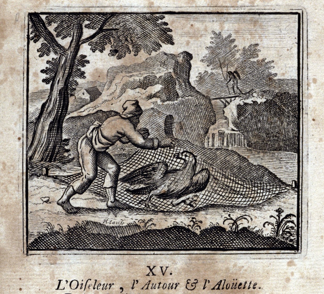 The Birdbird في جميع أنحاء و Alouette. أساطير جان دي لافونتين (1621-95). رسم توضيحي لفرانسوا تشوفو (1613-1676). طبعة 1728. بواسطة فرانسوا شوفو