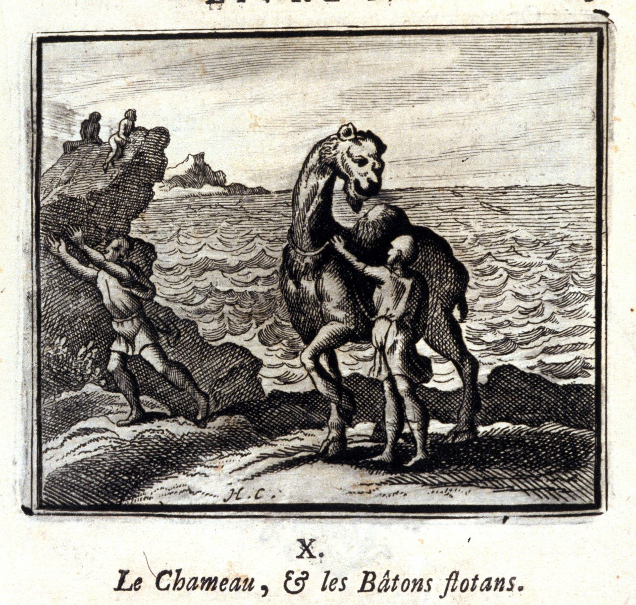 الجمل والعصيان الطافية. أساطير جان دي لافونتين (1621-95). رسم توضيحي لفرانسوا تشوفو (1613-1676). طبعة 1728. بواسطة فرانسوا شوفو