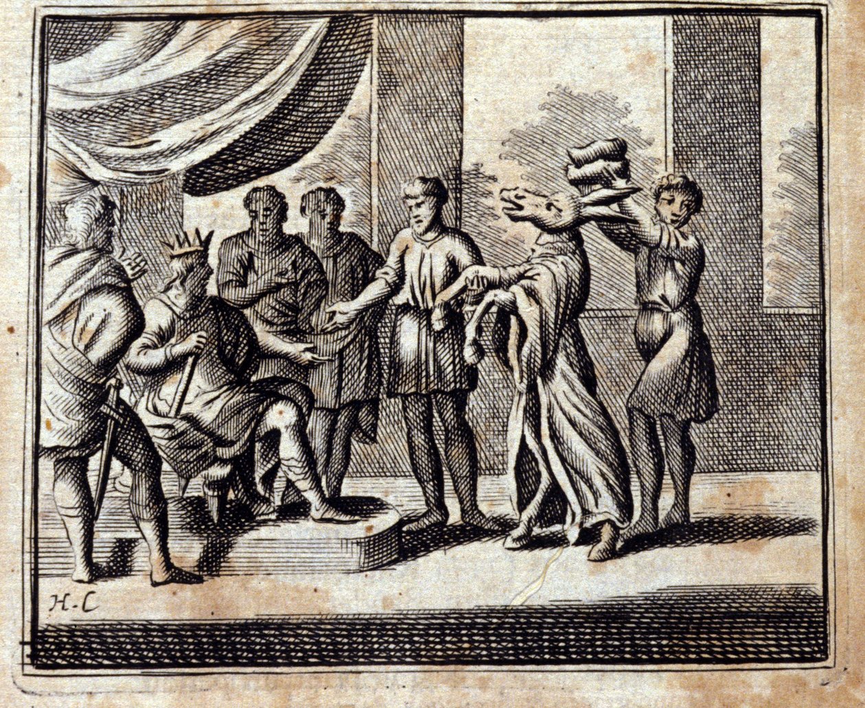 الدجال. أساطير جان دي لافونتين (1621-95). رسم توضيحي لفرانسوا تشوفو (1613-1676). طبعة 1728. بواسطة فرانسوا شوفو