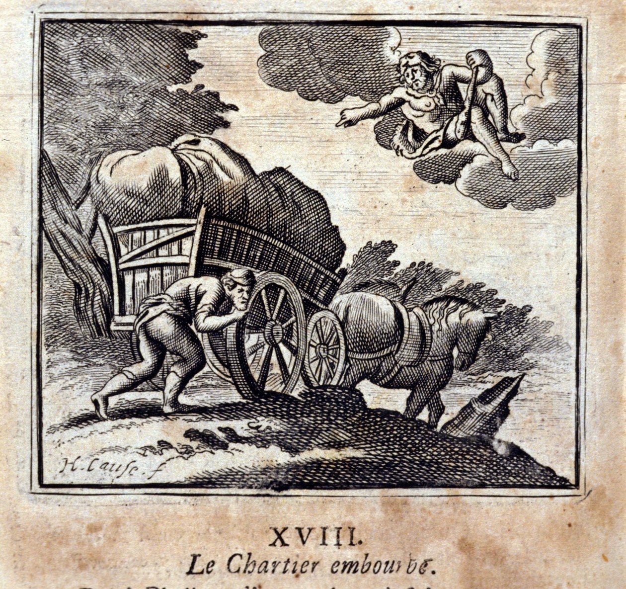 كارتييه يزعج. أساطير جان دي لافونتين (1621-95). رسم توضيحي لفرانسوا تشوفو (1613-1676). طبعة 1728. بواسطة فرانسوا شوفو