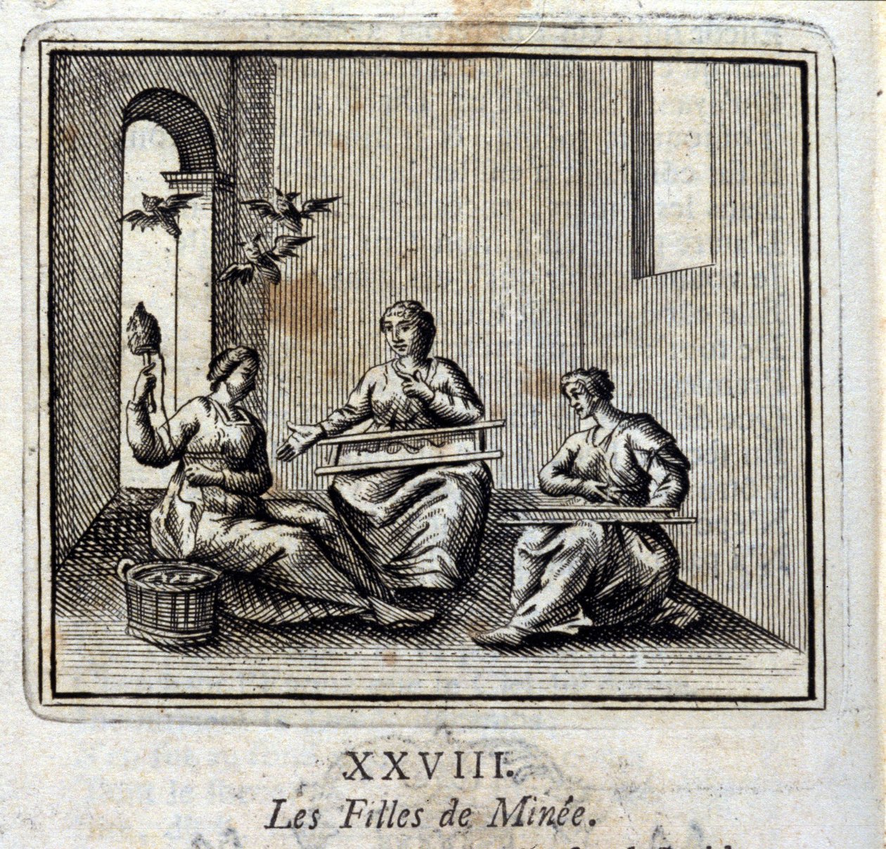 بنات مني. أساطير جان دي لافونتين (1621-95). رسم توضيحي لفرانسوا تشوفو (1613-1676). طبعة 1728. بواسطة فرانسوا شوفو