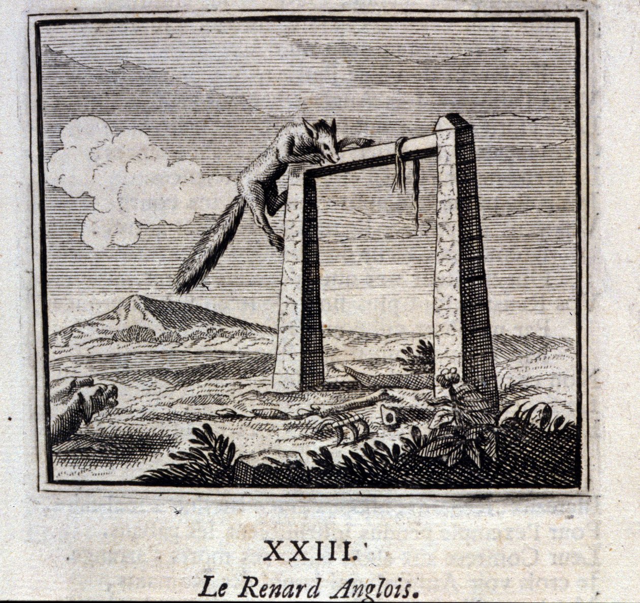 الثعلب الإنجليزي. أساطير جان دي لافونتين (1621-95). رسم توضيحي لفرانسوا تشوفو (1613-1676). طبعة 1728. بواسطة فرانسوا شوفو