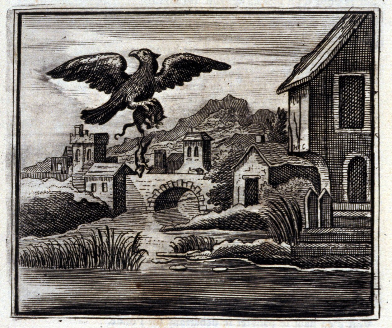 الضفدع والجرذ. أساطير جان دي لافونتين (1621-95). رسم توضيحي لفرانسوا تشوفو (1613-1676). طبعة 1728. بواسطة فرانسوا شوفو