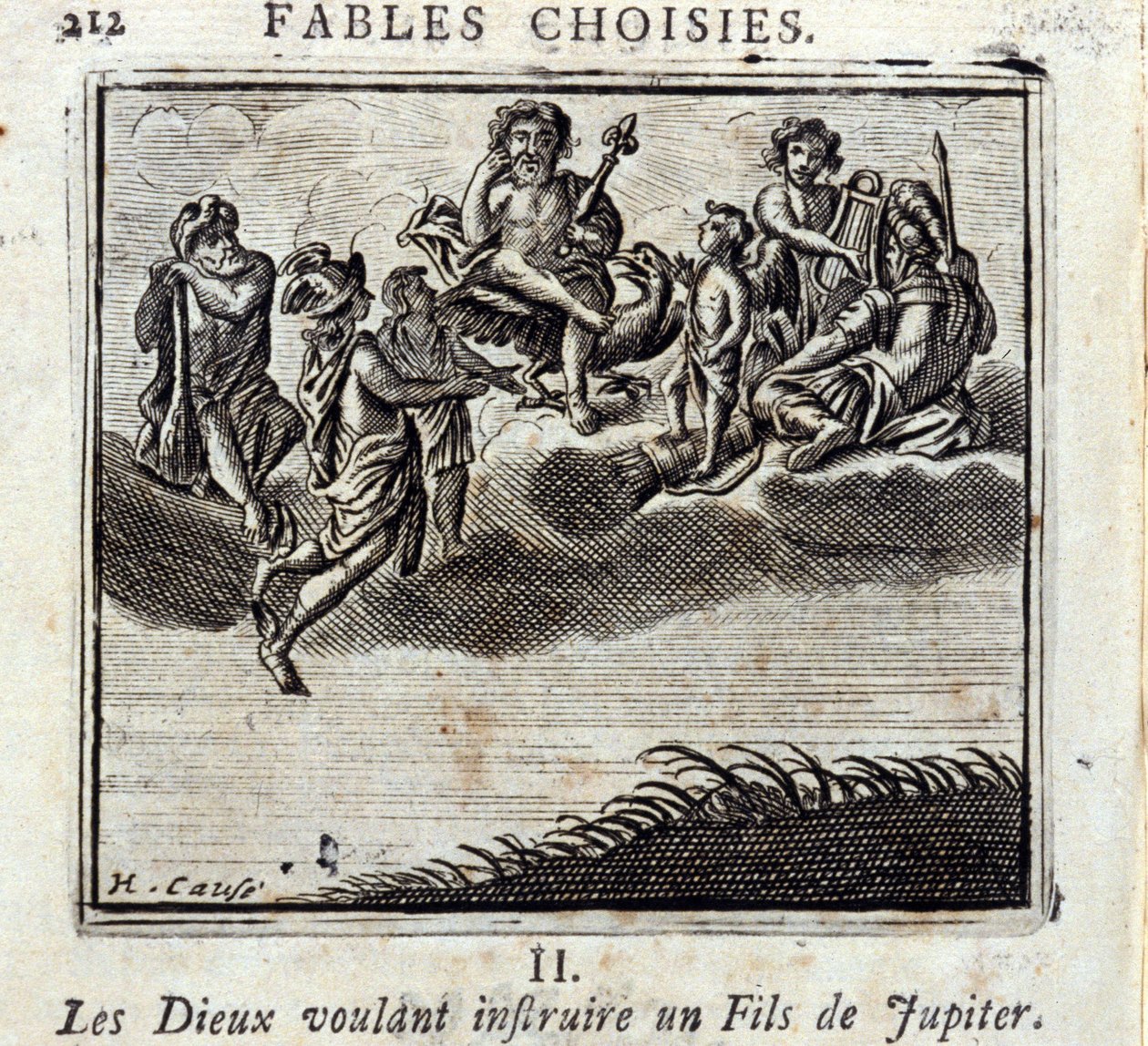 يريد الآلهة أن يعلموا ابنًا لكوكب المشتري. أساطير جان دي لافونتين (1621-95). رسم توضيحي لفرانسوا تشوفو (1613-1676). طبعة 1728. بواسطة فرانسوا شوفو
