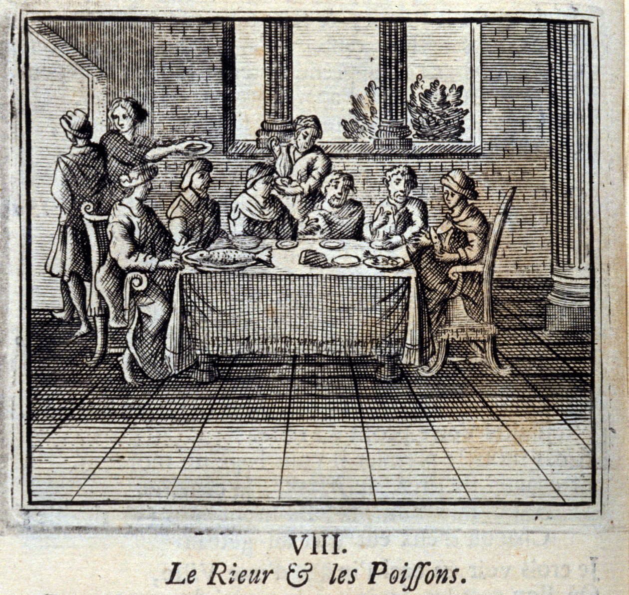 الضحك والحوت. أساطير جان دي لافونتين (1621-95). رسم توضيحي لفرانسوا تشوفو (1613-1676). طبعة 1728. بواسطة فرانسوا شوفو