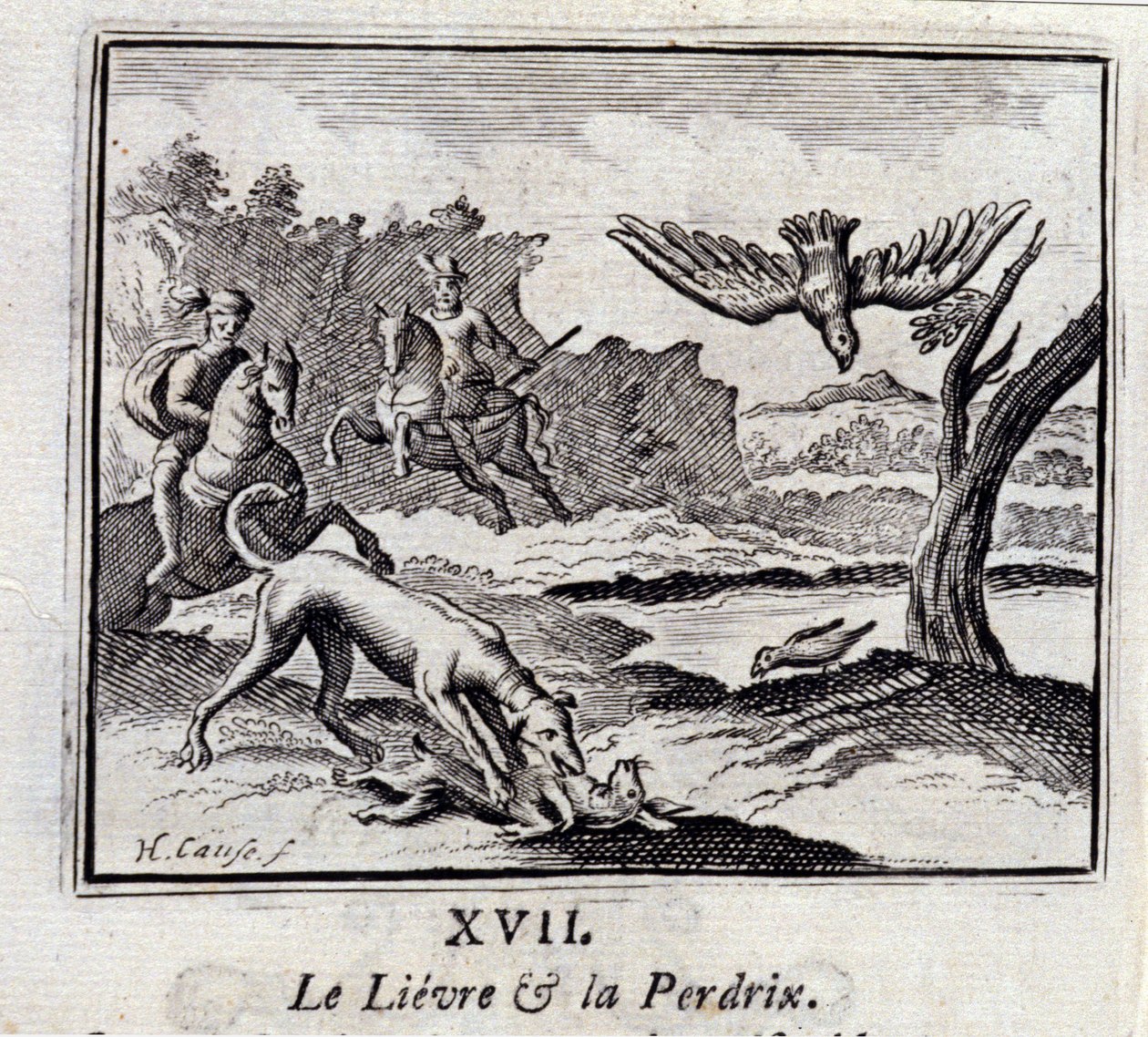 لييفر وباردريكس ، حكايات جان دي لافونتين (1621-95). رسم توضيحي لفرانسوا تشوفو (1613-1676). طبعة 1728. بواسطة فرانسوا شوفو