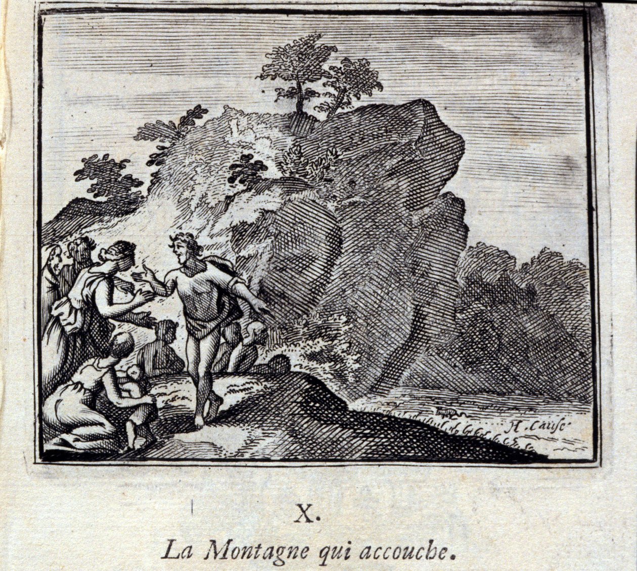الجبل يلد. أساطير جان دي لافونتين (1621-95). رسم توضيحي لفرانسوا تشوفو (1613-1676). طبعة 1728. بواسطة فرانسوا شوفو