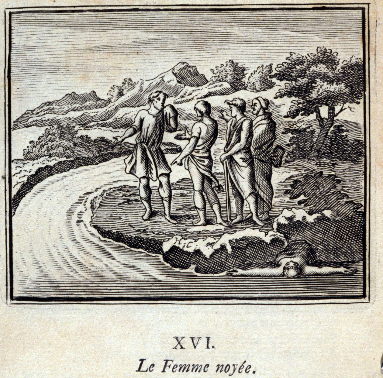 المرأة Noyee. أساطير جان دي لافونتين (1621-95). رسم توضيحي لفرانسوا تشوفو (1613-1676). طبعة 1728. بواسطة فرانسوا شوفو