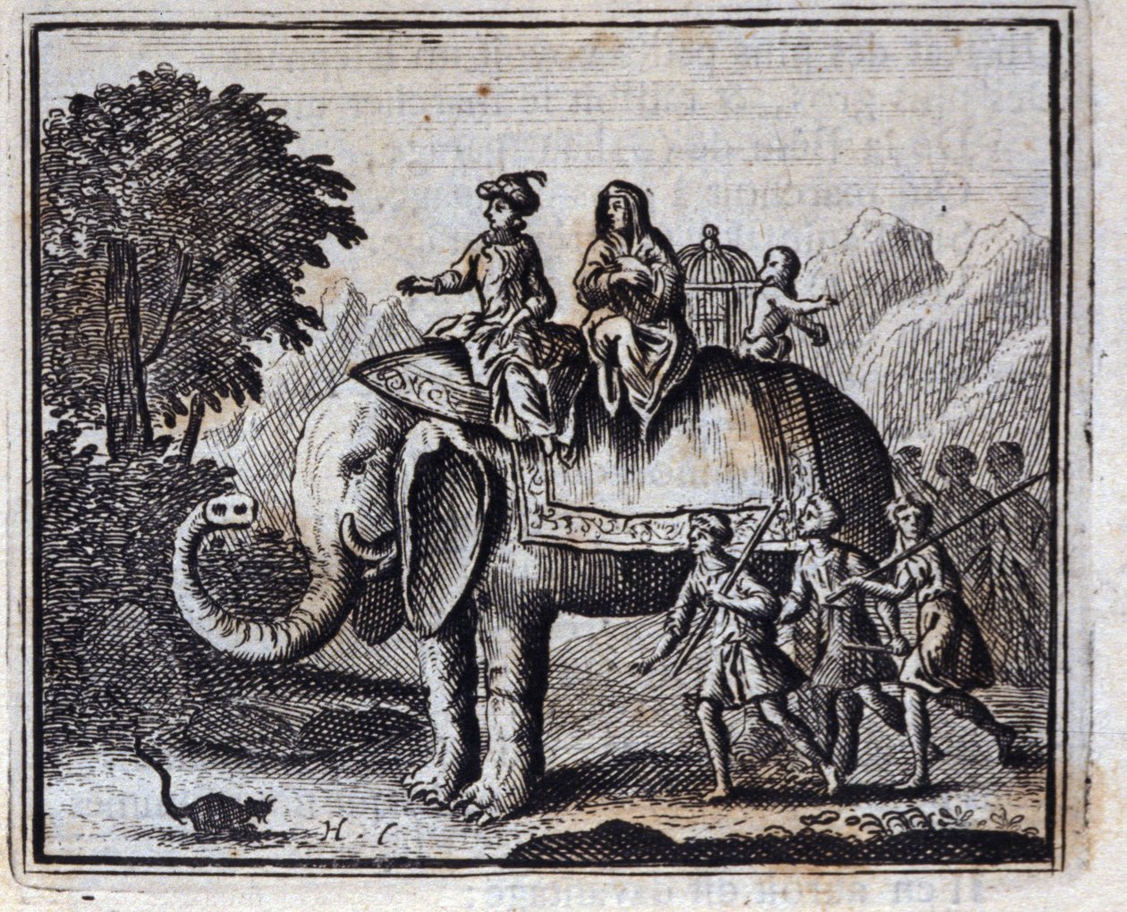 الجرذ والفيل. أساطير جان دي لافونتين (1621-95). رسم توضيحي لفرانسوا تشوفو (1613-1676). طبعة 1728. بواسطة فرانسوا شوفو