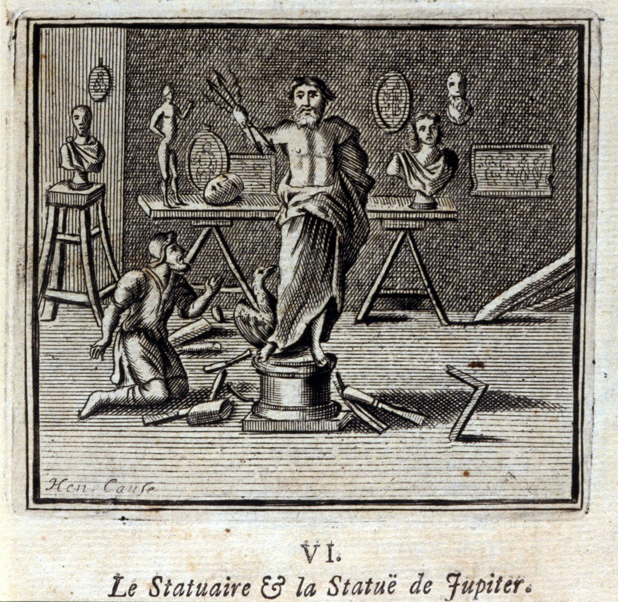 تمثال وتمثال كوكب المشتري. أساطير جان دي لافونتين (1621-95). رسم توضيحي لفرانسوا تشوفو (1613-1676). طبعة 1728. بواسطة فرانسوا شوفو