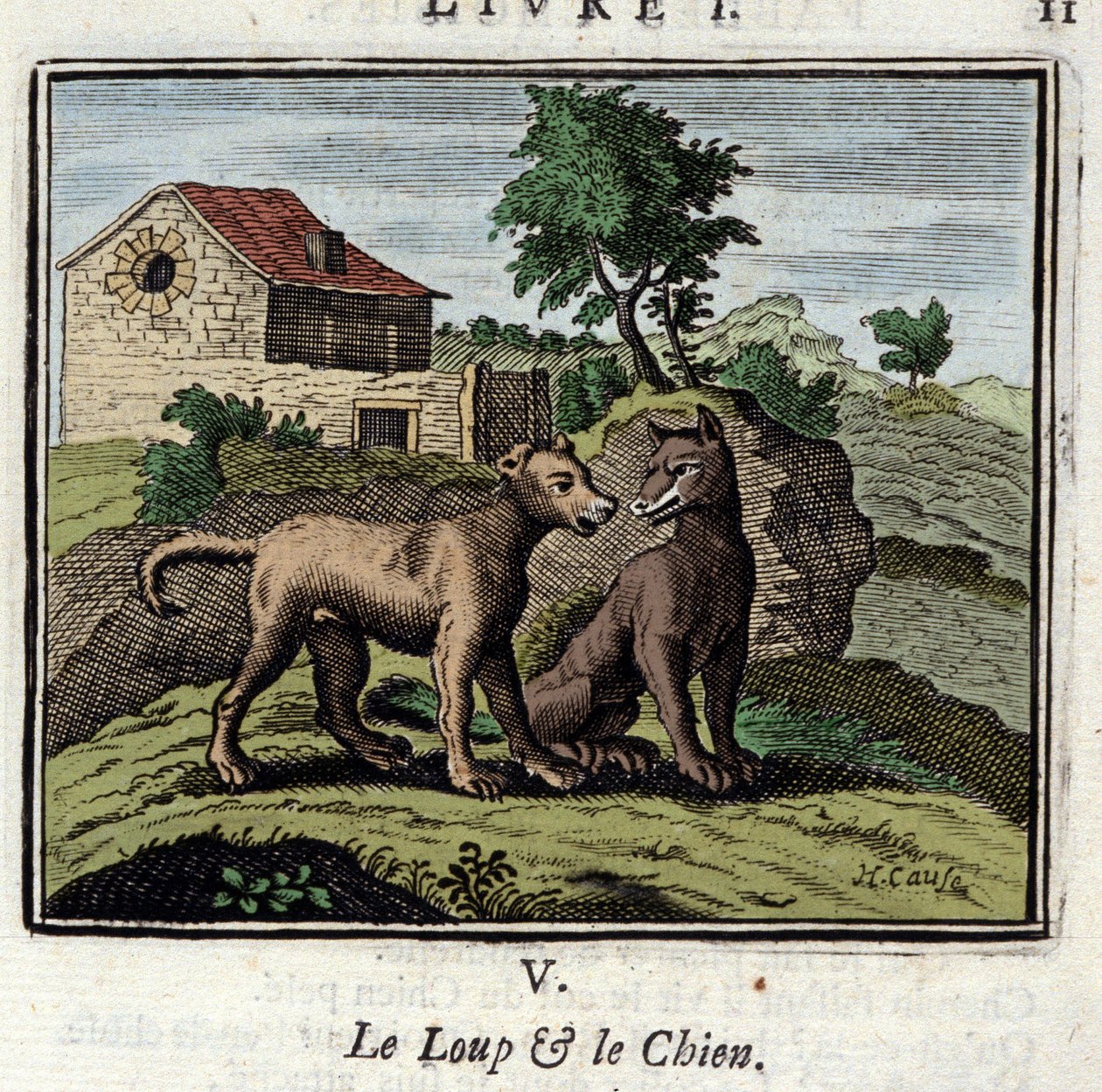 الذئب والكلب. أساطير جان دي لافونتين (1621-1695). رسم توضيحي لفرانسوا شوفو (1613-1676). طبعة 1728. بواسطة فرانسوا شوفو