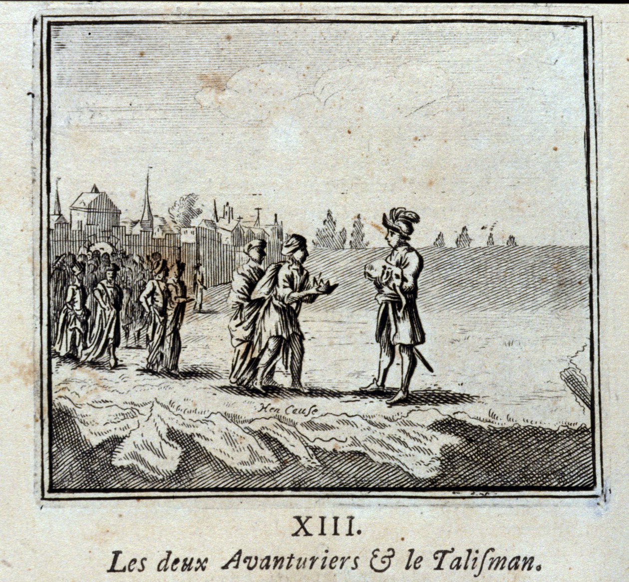 المغامران والتعويذة. أساطير جان دي لافونتين (1621-95). رسم توضيحي لفرانسوا تشوفو (1613-1676). طبعة 1728. بواسطة فرانسوا شوفو