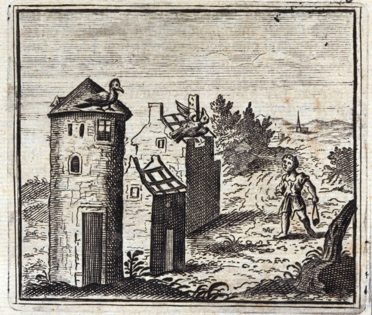 الحمامان. أساطير جان دي لافونتين (1621-95). رسم توضيحي لفرانسوا تشوفو (1613-1676). طبعة 1728. بواسطة فرانسوا شوفو