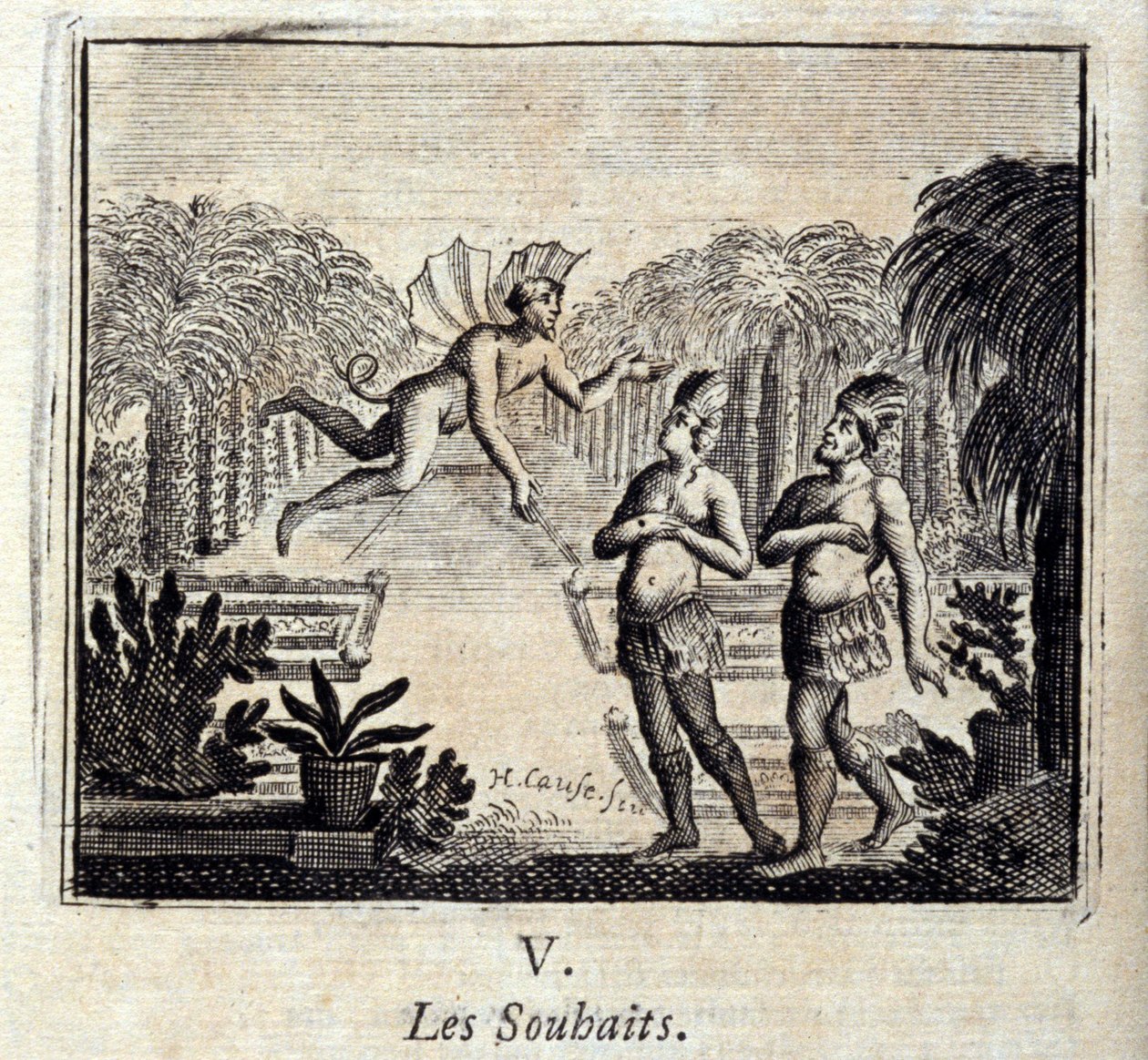 التمنيات. أساطير جان دي لافونتين (1621-95). رسم توضيحي لفرانسوا تشوفو (1613-1676). طبعة 1728. بواسطة فرانسوا شوفو