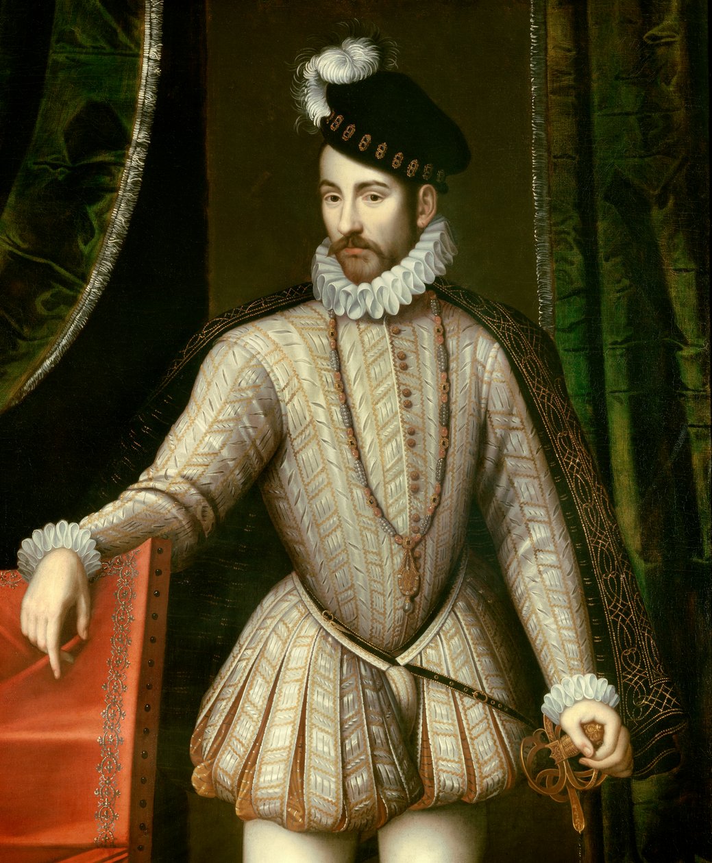 بورتريه في سفح الملك تشارلز التاسع (1550 - 1574) ملك فرنسا. التفاصيل. لوحة فرانسوا كلويه (1515-1572) بواسطة فرانسوا كلويت