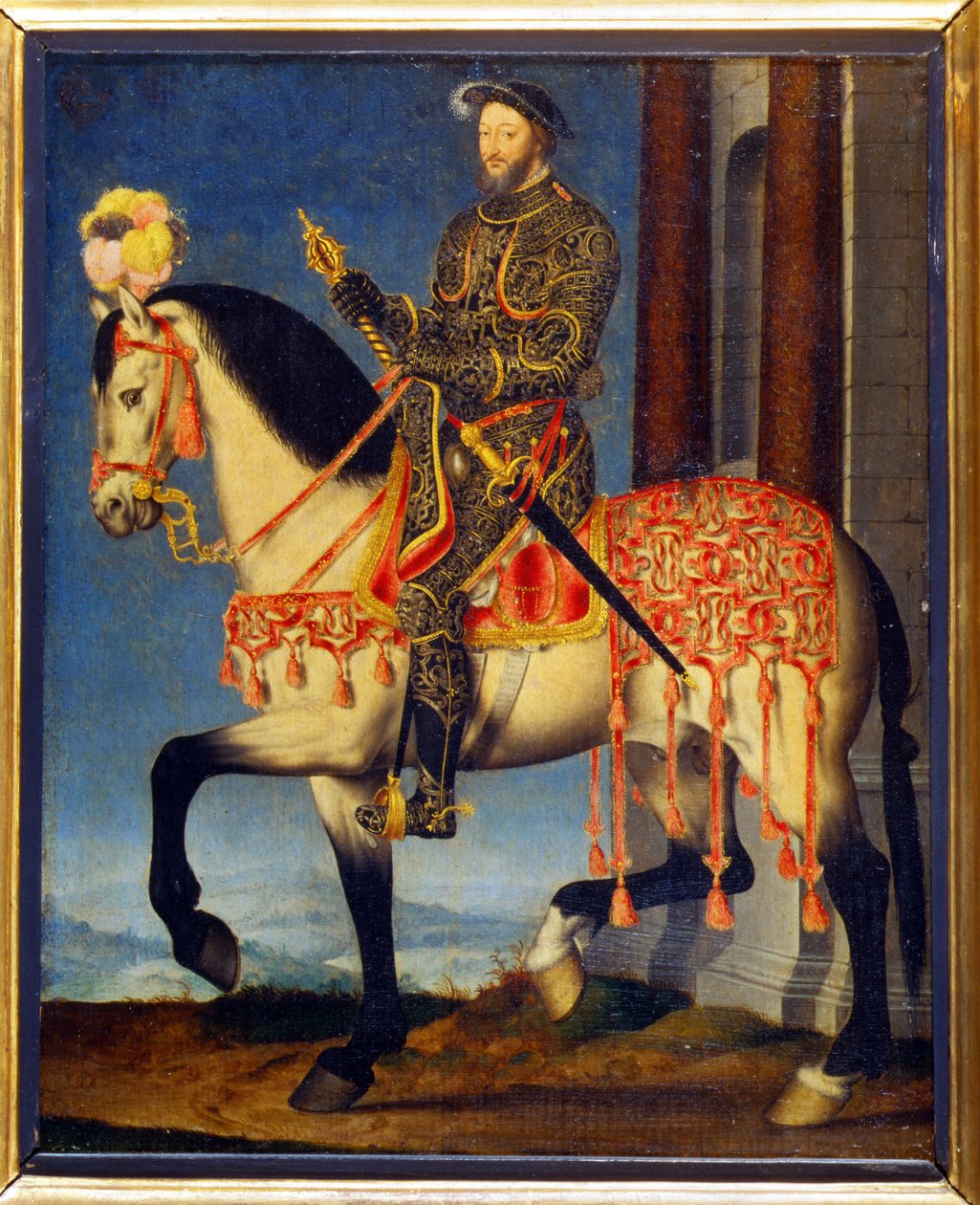 صورة لفرانسوا الأول على ظهور الخيل بقلم فرانسوا كلويت (1510-1572). متحف أوفيزي ، فلورنسا - صورة الفروسية لفرانسيس الأول ملك فرنسا (زيت على لوحة) بواسطة فرانسوا كلويت