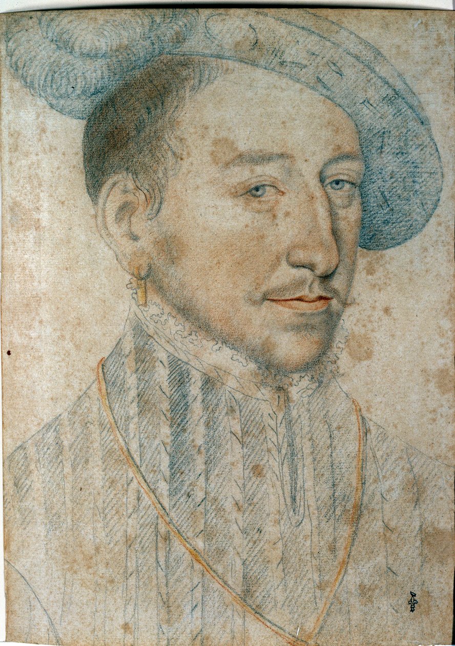 صورة لهنري الثاني (1519 - 1559) ، ملك فرنسا. الرسم بالحجر الأسود والدم لفرانسوا كلويه (1515-1572) بواسطة فرانسوا كلويت