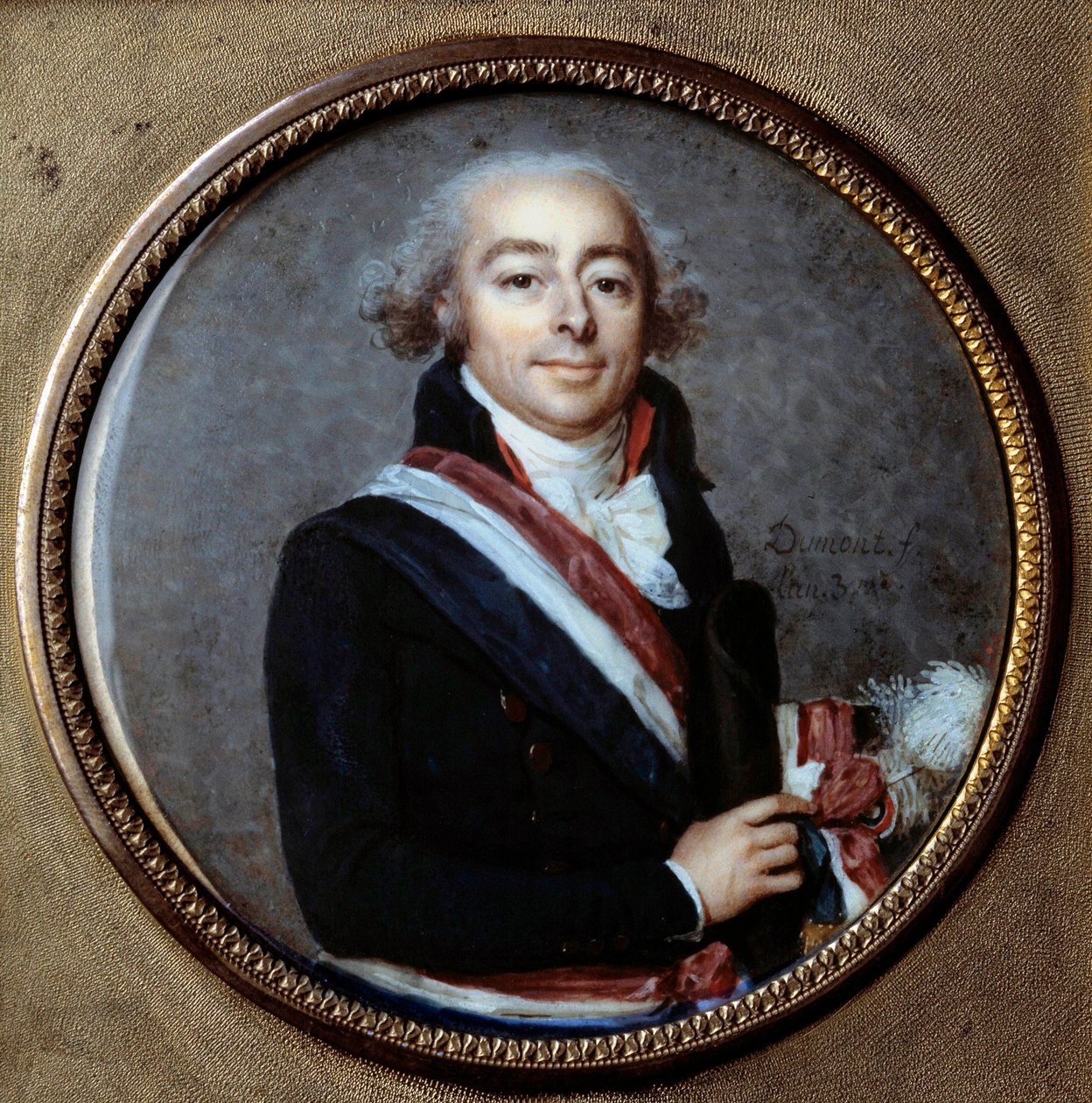الثورة الفرنسية: "" صورة للكونت فرانسوا أنطوان بويسي دانجلاس (1756-1826) في زي ممثل الشعب في مهمة "" لوحة مصغرة على العاج لفرانسوا دومون لاين (1751-1831). 1793-1794. بواسطة فرانسوا دومون