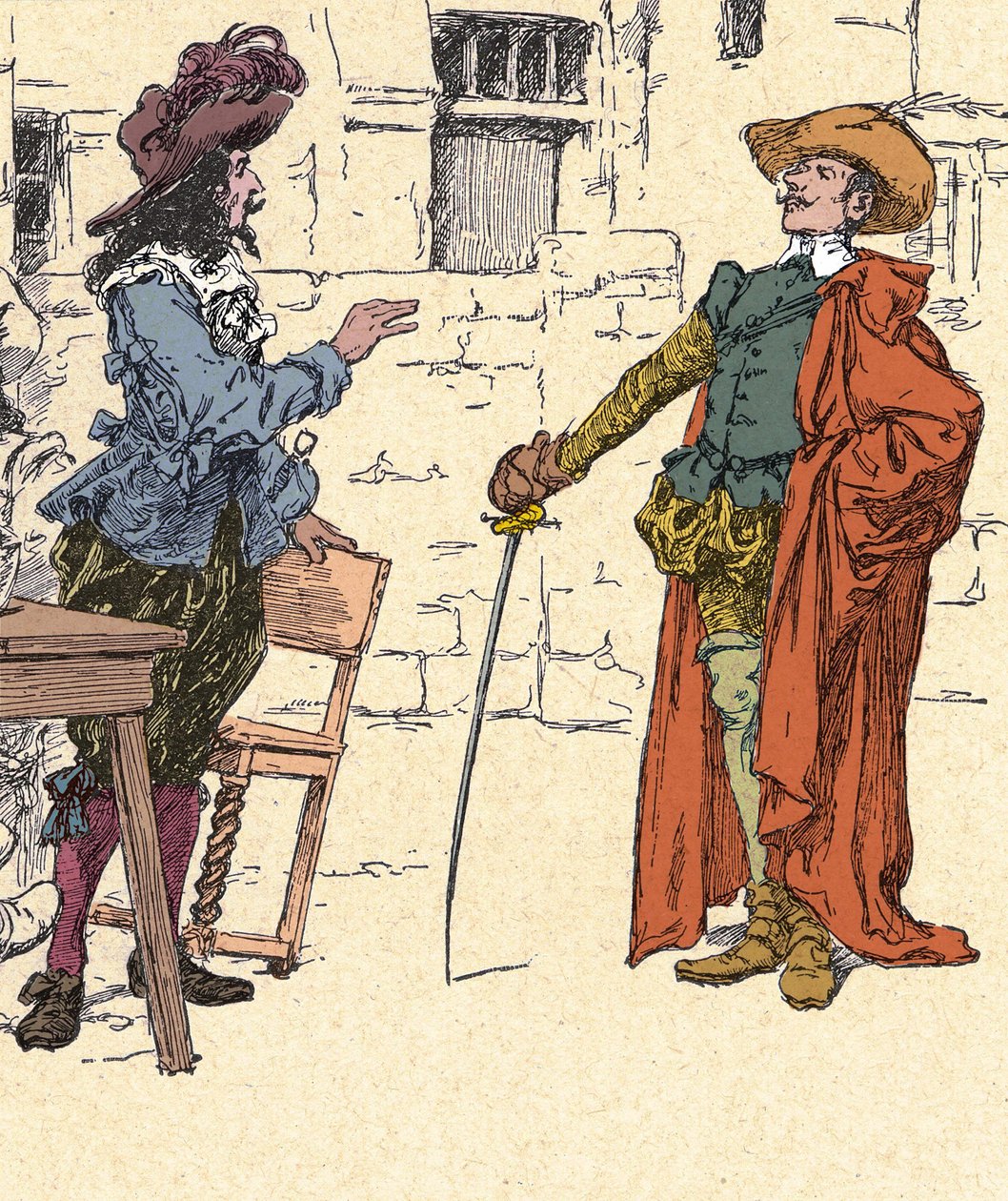 لقاء Cyrano ، الشاب ، الذي وصل إلى باريس ، مع D'Artagnan - رسم من Zier ، أوائل القرن العشرين. بواسطة فرانسوا إدوارد زير