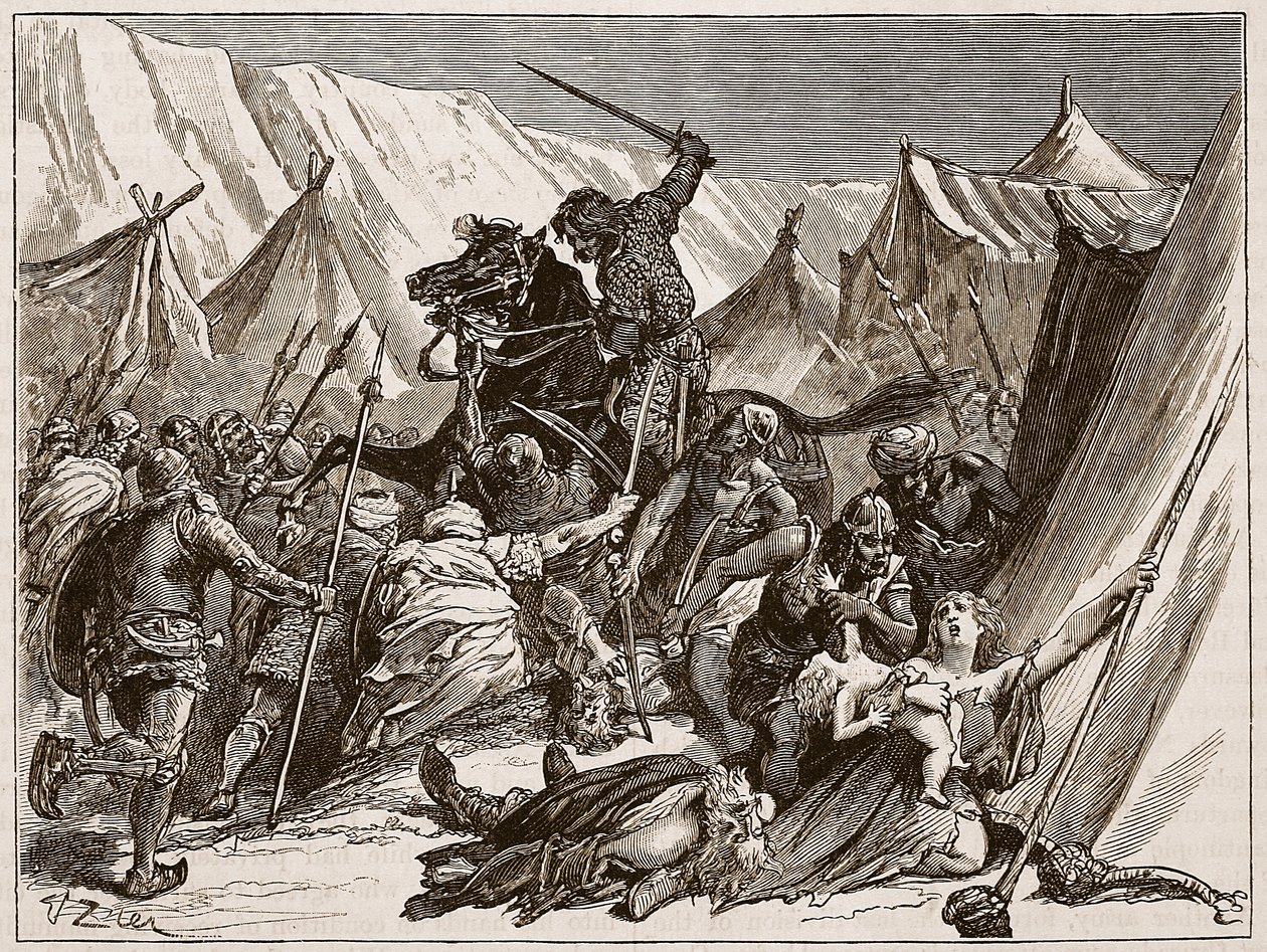 روبرت نورماندي يحشد الصليبيين ، رسم توضيحي من "تاريخ إنجلترا المصور لكاسل" (صورة بني داكن) بواسطة فرانسوا إدوارد زير