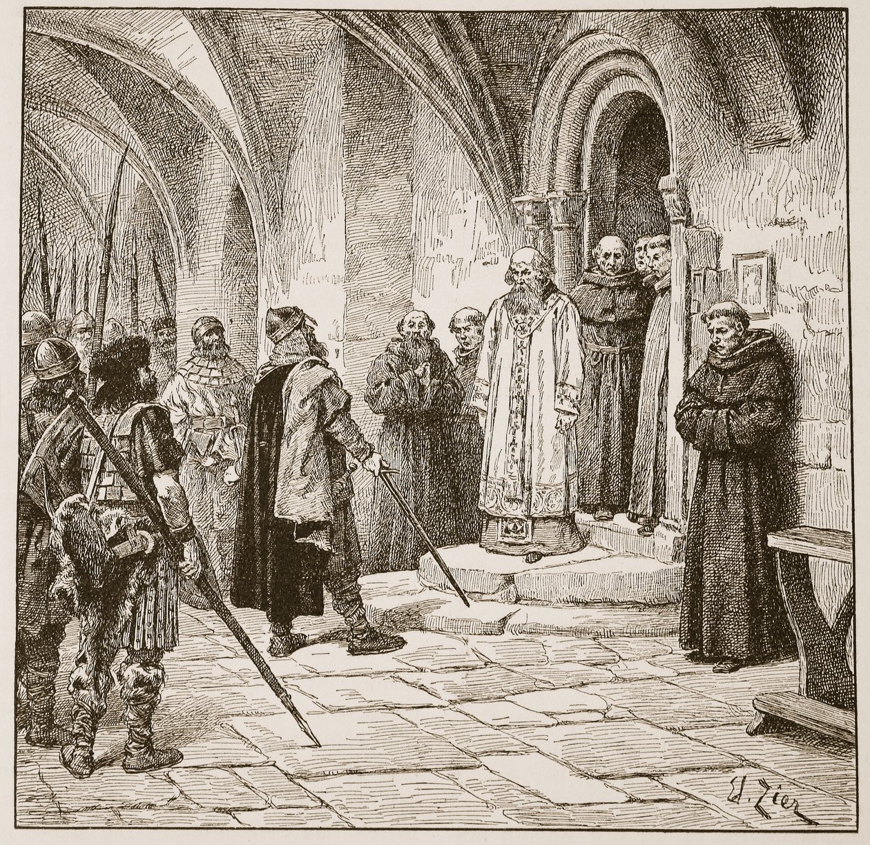 سوين يطالب بفدية ، توضيح من "كنيسة إنجلترا: تاريخ للشعب" بقلم HDM Spence-Jones ، حانة. ج .1910 (صورة بني داكن) بواسطة فرانسوا إدوارد زير