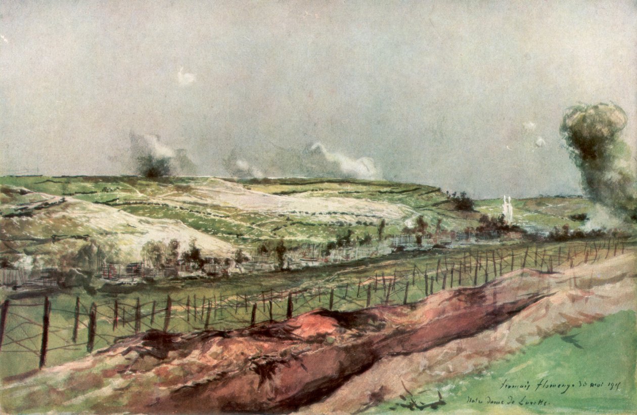 نوتردام دي لوريت وسانت نازير ، أبلين ، أثناء القصف ، أرتوا ، فرنسا ، 1915 ، 1926. بواسطة فرانسوا فلامنج