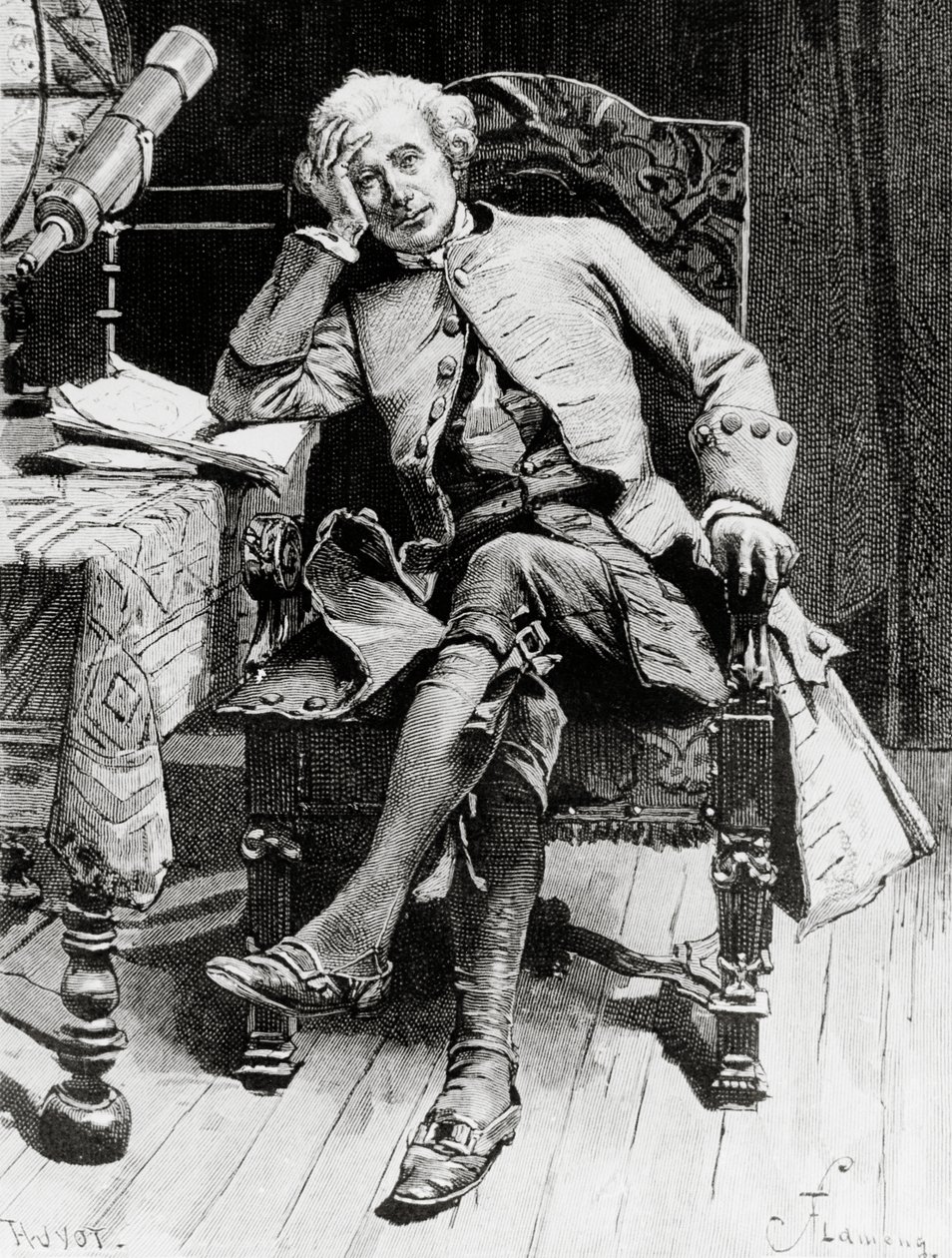 صورة شخصية غي مانرينغ ، الشخصية الرئيسية في غي مانرينغ أو المنجم ، رواية والتر سكوت (1771-1832) ، نقش بعد الرسم بقلم فرانسوا فلامنج (1856-1923) ، من الطبعة الباريسية بواسطة فرانسوا فلامنج