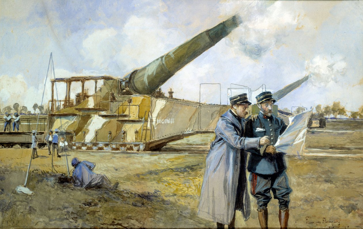 الحرب العالمية الأولى: 400 بطارية في أكتوبر 1916 (ALVF أو ALGP (المدفعية الثقيلة واسعة النطاق) لقادة الحرب العظمى يراقبون خطة المعركة. لوحة فرانسوا فلامنج (1856-1923) بواسطة فرانسوا فلامنج