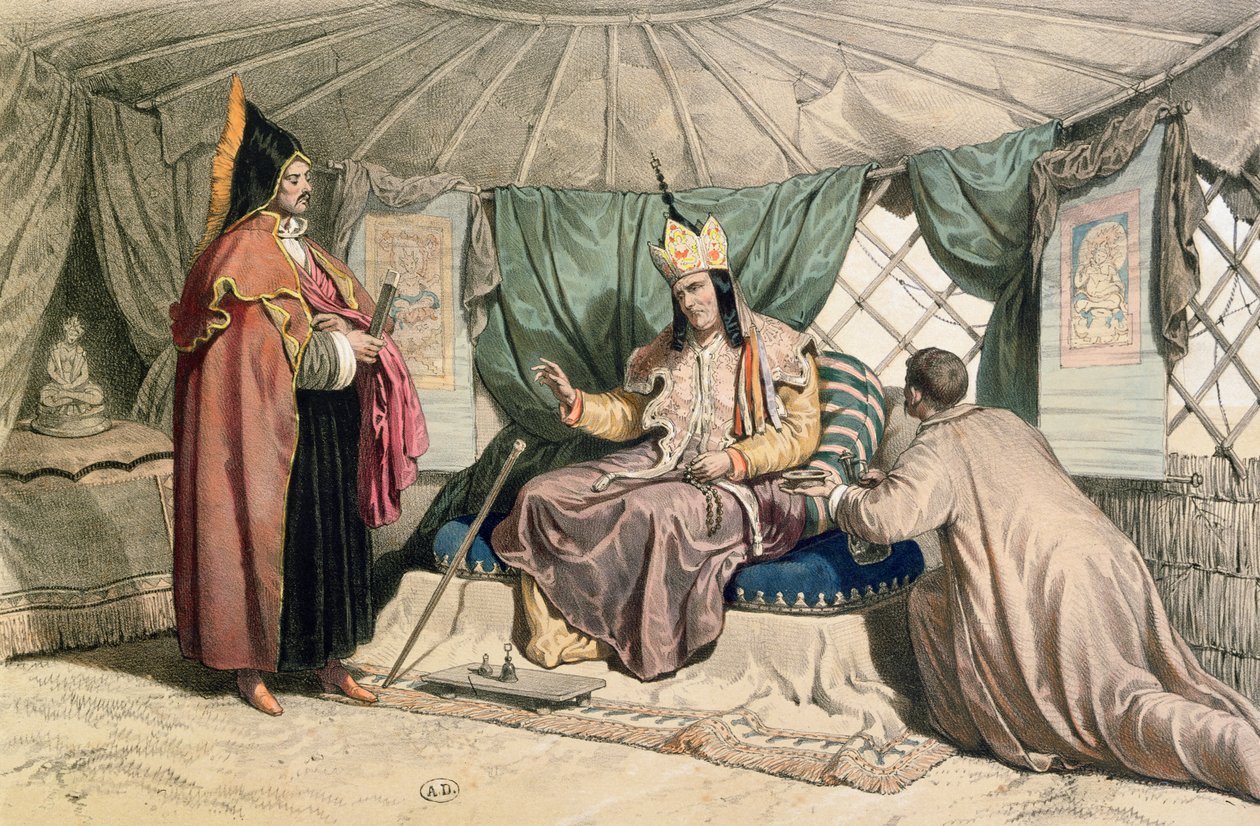 كاهن كالموك الأعلى مع Ghepi الخاص به ، توضيح من "Voyage a la mer Caspienne" بواسطة Xavier Hommaire de Hell (1812-1848) c.1850 بواسطة فرانسوا فورتشن أنطوان فروجيو