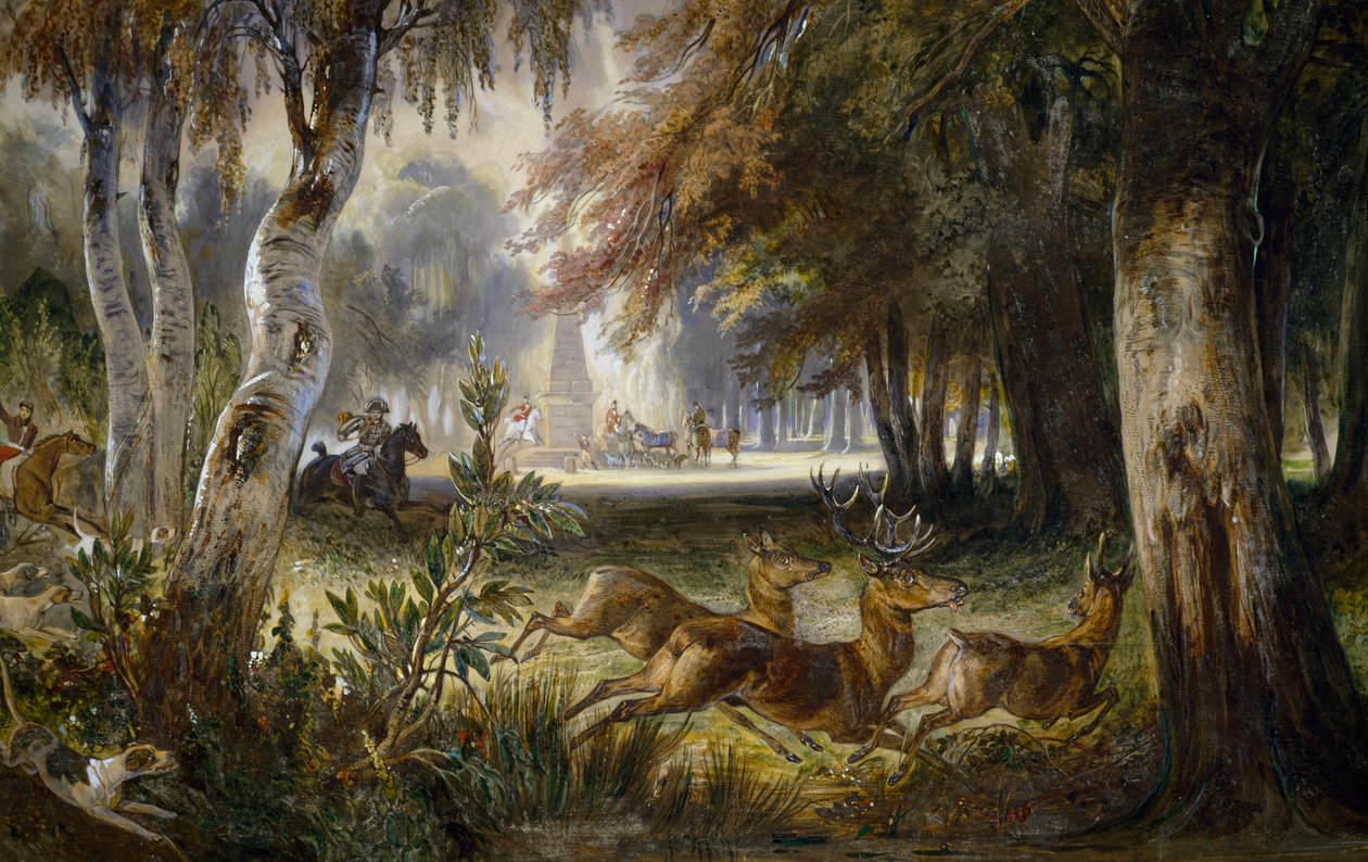 مطاردة أمير واغرام ، المطاردة ، لوحة مائية لفرانسوا غابرييل غيوم ليبول (1804-1886). بواسطة فرانسوا جابرييل جيوم ليبول