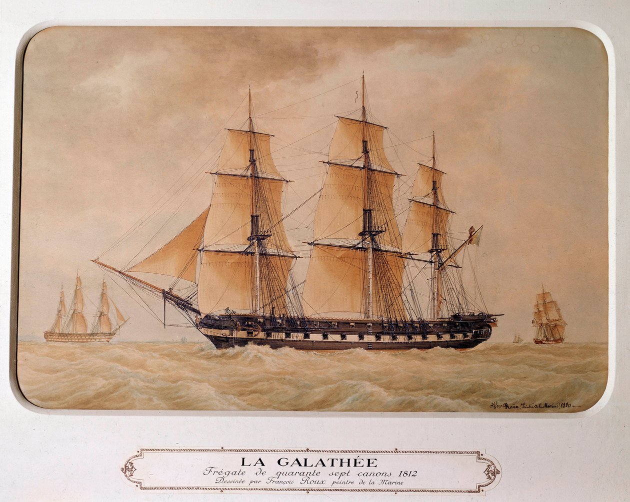 جلاثي ، فريغيت من 47 بندقية في عام 1812. لوحة لفرانسوا رو (1811 - 1882). نقش من عام 1880. باريس ، متحف دي لا مارين. بواسطة فرانسوا جيفروي رو
