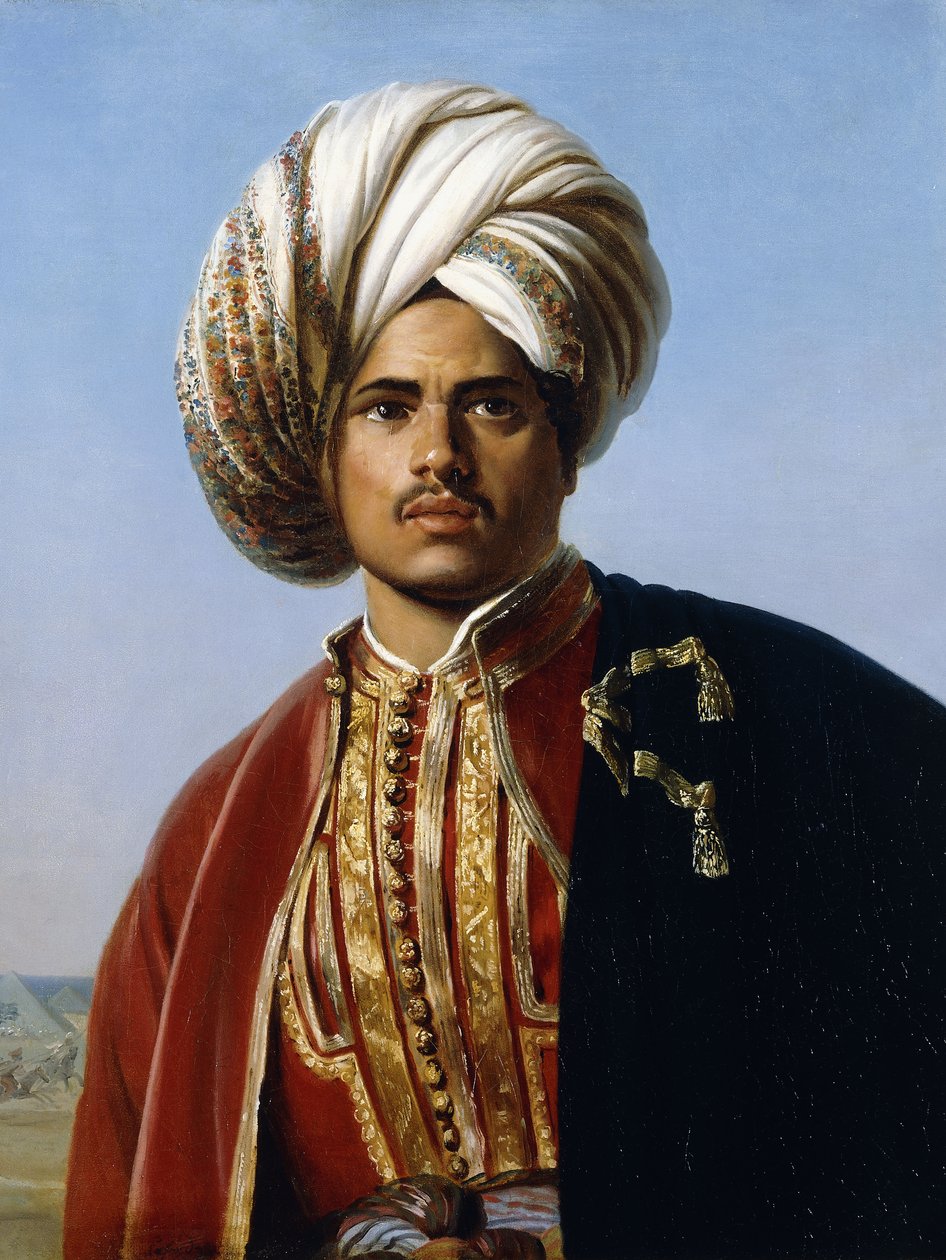 صورة لأمير عثماني ، نصف طول ، باللون الأحمر والذهبي ، بواسطة فرانسوا هنري ألكسندر لا فوند
