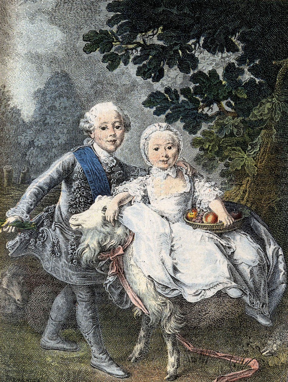 كونت الطفل أرتوا (الملك تشارلز العاشر المستقبلي) (1757-1836) وأخته ماري كلوتيلد زافيير (ملكة سردينيا المستقبلية) (1759-1802) - تم تمثيلها في عام 1764. نقش القرن التاسع عشر بعد لوحة فرانسوا هوبرت درويس. بواسطة فرانسوا هوبير (طريقة) درويس