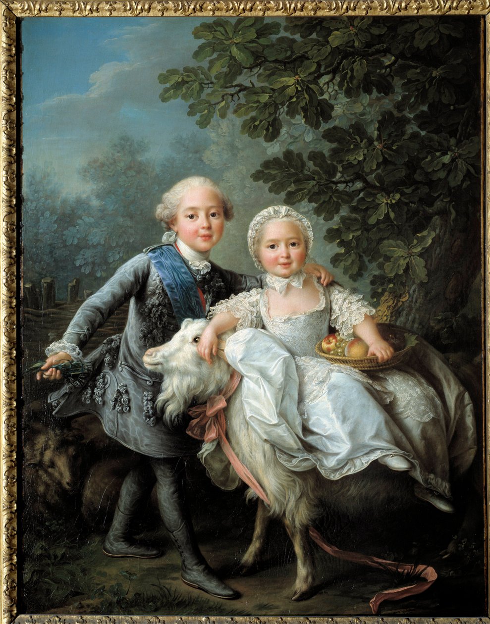 Portrait of Charles Philippe of France, Count of Artois (future Charles X (1757-1836) and his sister Madame Clothilde, future queen of Sardinia (1759-1802) represented in 1763-1764, Painting by Francois Hubert Drouais (1727-1775) بواسطة فرانسوا هوبير درويس