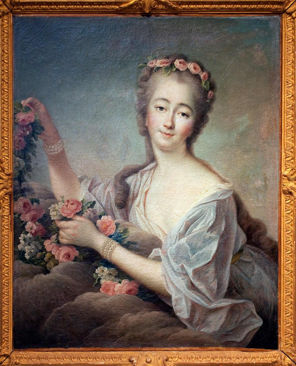 صورة مدام دو باري إن فلور (جين بيكو ، كونتيسة (أو مدام) لباري (1743-1793) - لوحة لفرانسوا هوبير درويس (1727-1775) ، زيت على قماش بواسطة فرانسوا هوبير درويس