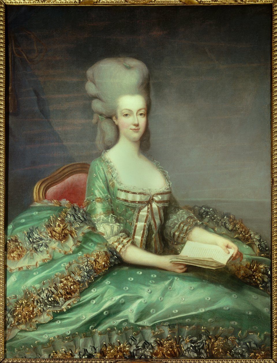 صورة لماري أنطوانيت (1755-1793) ملكة فرنسا أعطت الملكة هذه الصورة لمعترفها في عام 1781. لوحة فرانسوا هوبير درويس (1727-1775) مجموعة خاصة من القرن الثامن عشر - صورة ماري أنطوانيت (1755-1793) ، ملكة فرا بواسطة فرانسوا هوبير درويس