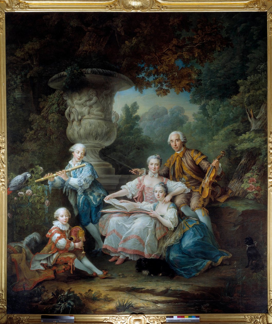 The family of Louis Francois du Bouchet, Marquis of Sourches and Grand Prevot of France Painting by Francois Hubert Drouais (1727-1775) 1756 Sun. 3,24 x 2,84 m بواسطة فرانسوا هوبير درويس