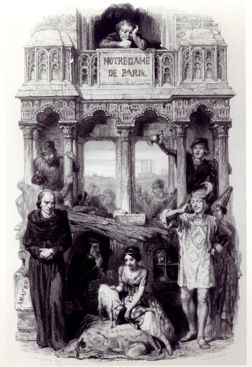 واجهة "نوتردام دو باريس" (1831) بقلم فيكتور هوغو (1802-85) منقوش بواسطة أوغست فرانسوا غارنييه ، 1844 بواسطة فرانسوا جوزيف آيم دي ليمود