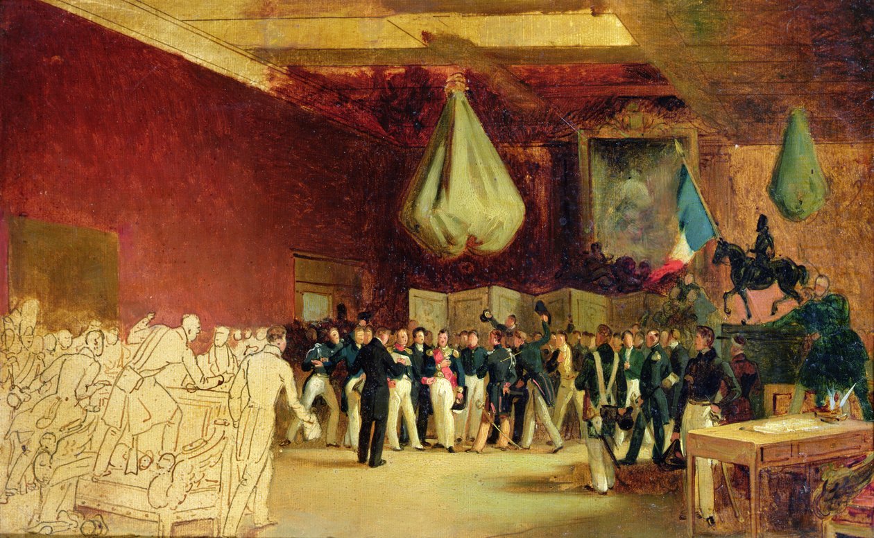 تقدم غرفة المندوبين إلى دوق أورليانز ، لويس فيليب الأول (1773-1850) ، الفعل الذي يدعوه إلى العرش وميثاق 1830 ، في القصر الملكي ، 7 أغسطس 1830 بواسطة فرانسوا جوزيف هايم