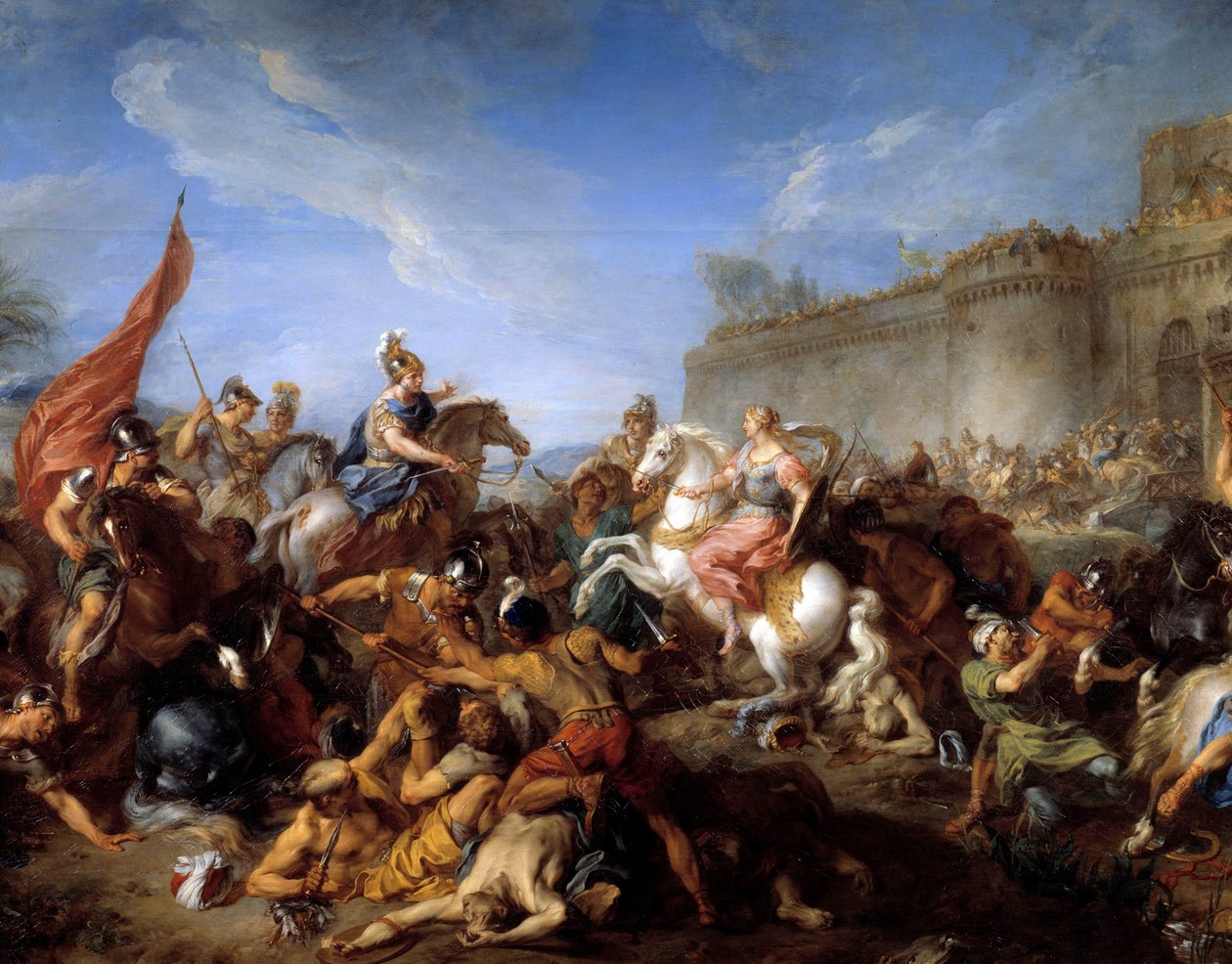 تانكريد يسلم السلاح لكلوريند رسم توضيحي لقصيدة "La jerusalem delivree" (La jerusalem Liberata) لتوركواتو تاسو (دي لو موش بواسطة فرانسوا ليموين