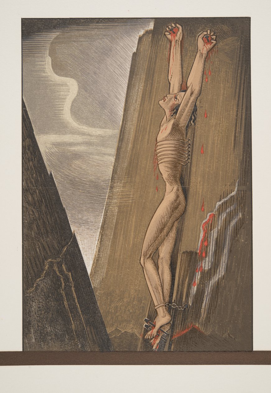 مسمر بروميثيوس إلى الصخرة ، من Prométhée Enchaîné بواسطة Aeschylus ، حانة. 1941 (طباعة pochoir) بواسطة فرانسوا لويس سميث
