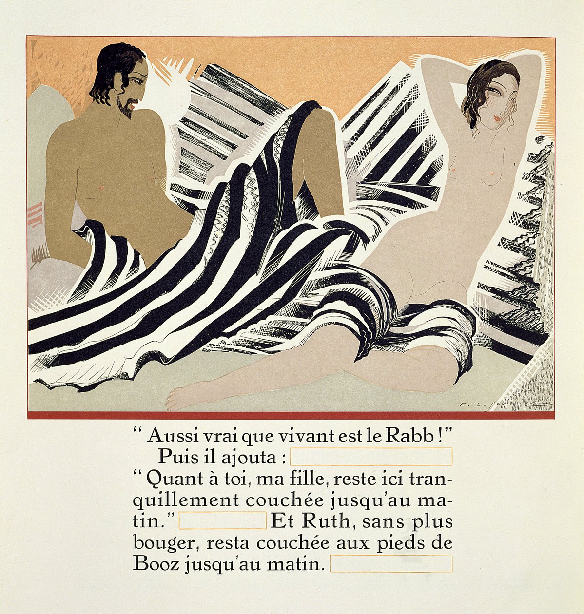 راوث تستريح عند أقدام بوعز ، من "روث وبوز" ، ترجمة جي سي ماردوس ، نُشر عام 1930 بواسطة فرانسوا لويس سميث
